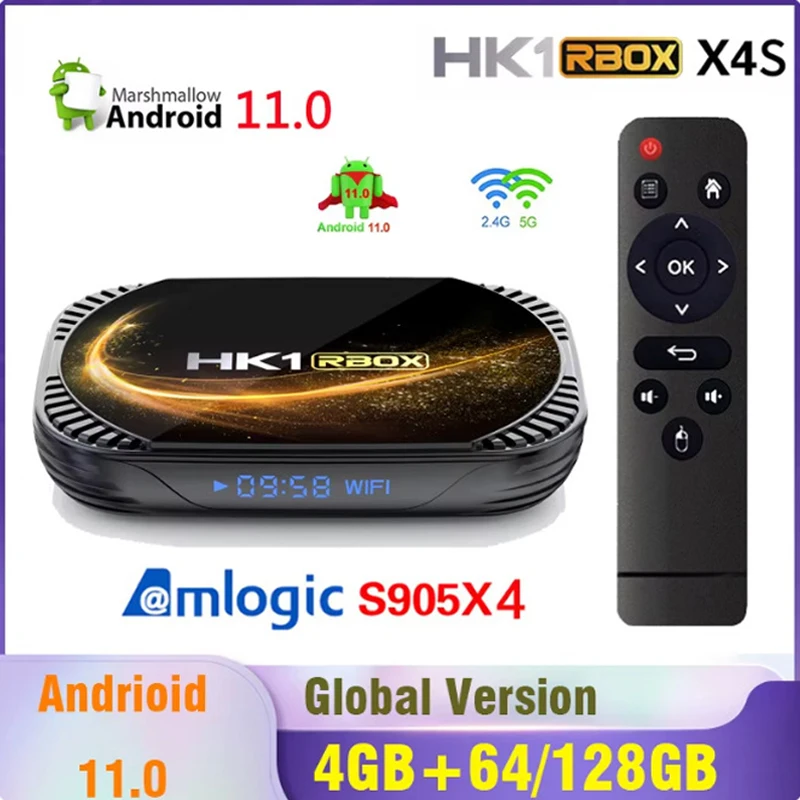 HK1 RBOX X4S Smart TV Box Android 11 8K HD Amlogic S905X4 BT4.1 2.4G y 5.0G Wifi Dual Set Top Box 4GB 64G 128GB Reproductor Multimedia