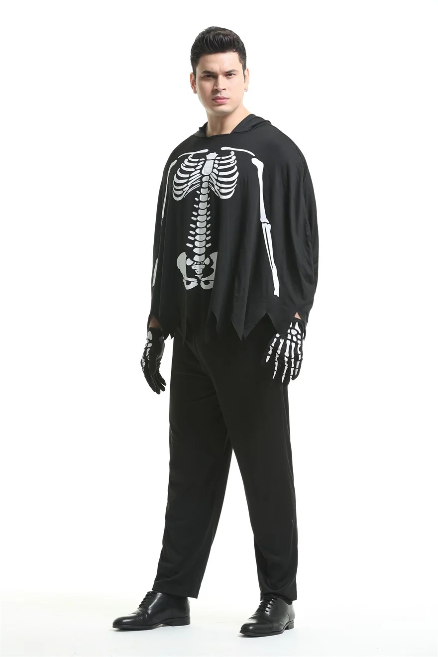 Halloween Men Adult Grim Reaper Costume Scary Skeleton Ghost Costume Cos Masquerade Terror Party Supplies Pants Gloves Clothes