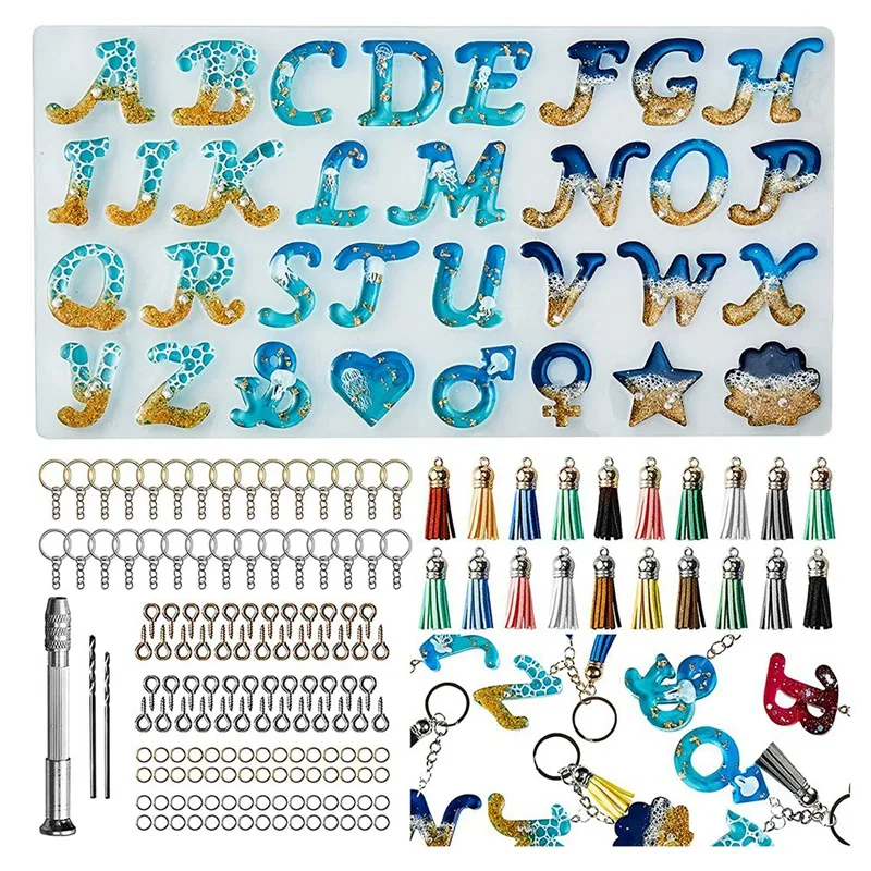 Reverse Letter Resin Mold Kit, Silicone Mold For Resin DIY, Letter And Decorative Epoxy Resin Keychain Making Set