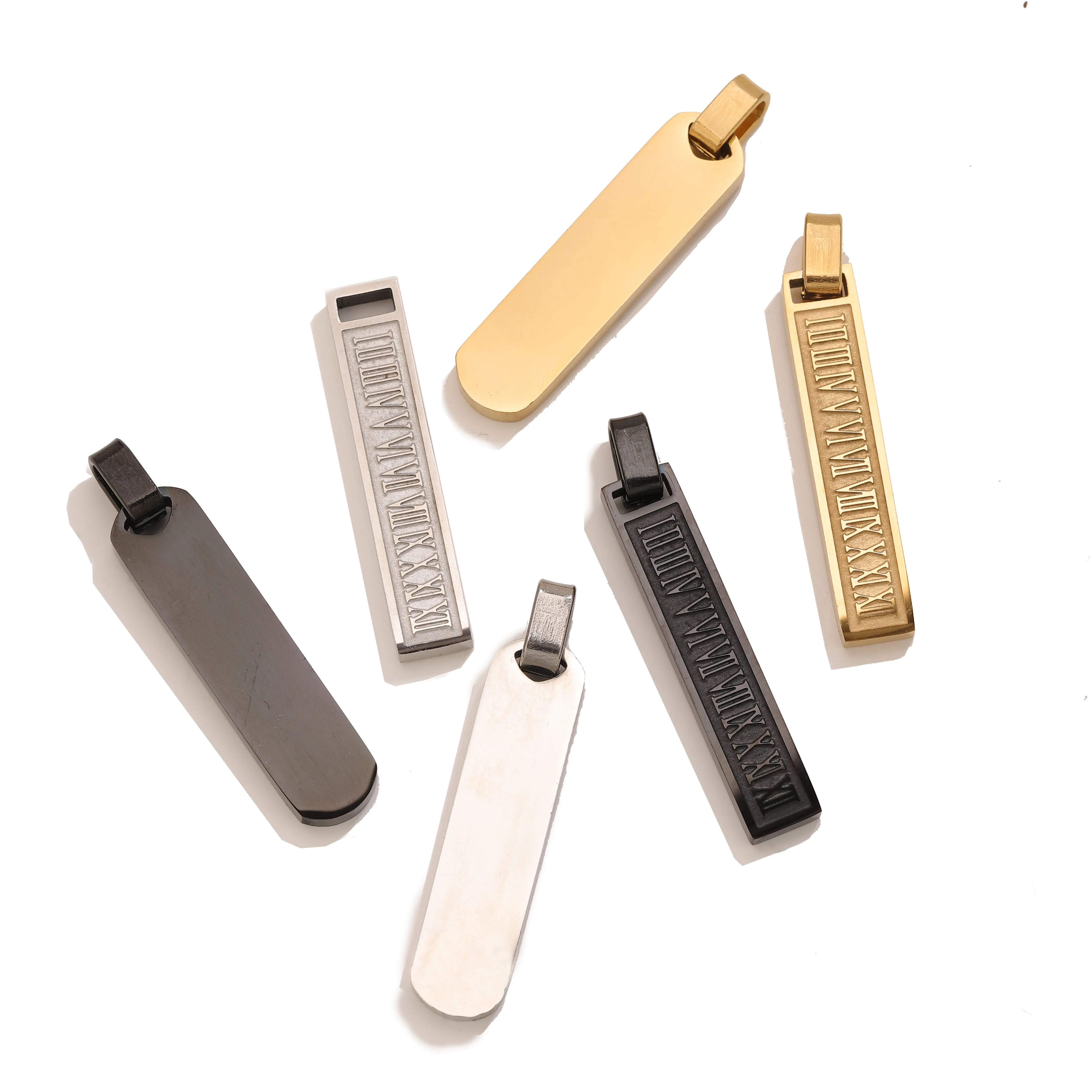 1 Uds. Colgante rectangular de acero inoxidable con números romanos, dijes para DIY, collar, pendientes, fabricación de joyas, suministros al por mayor