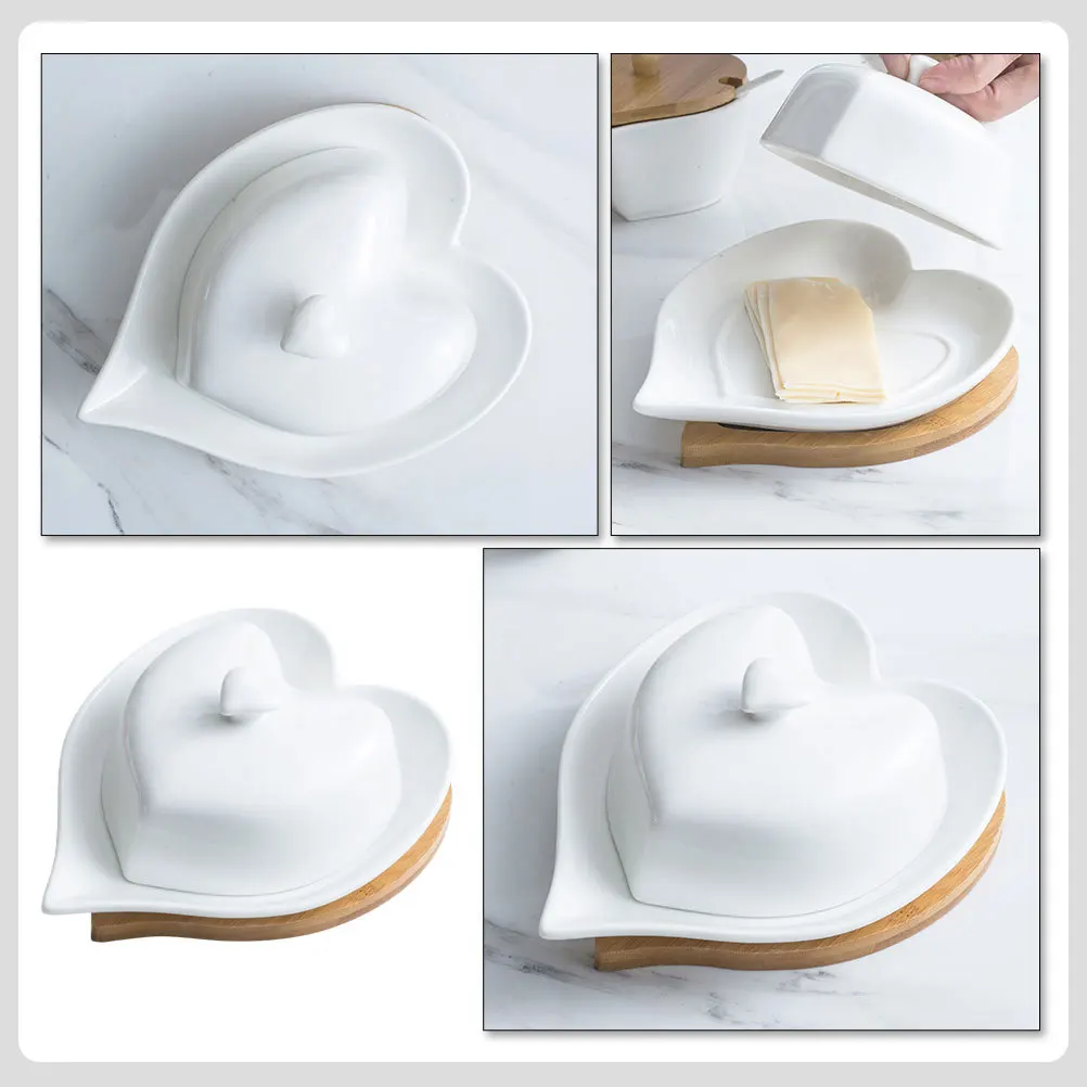 

1Set Ceramic Butter Dish with Lid Heart Shape Design Elegant Butter Storage Plate Fine Workmanship Creative Modeling Household