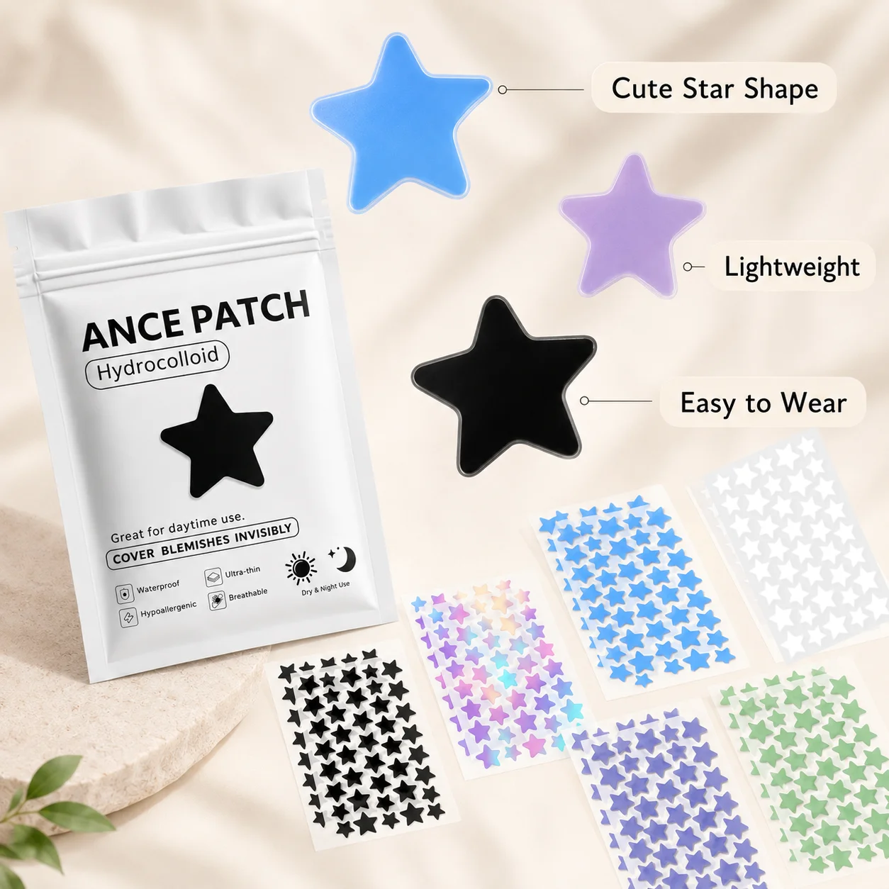 480PCS Star Pimple Patch Hydrocolloid Stickers Colorful Acne Spot Cover Cute Face Care Adhesive Beauty Patch Set