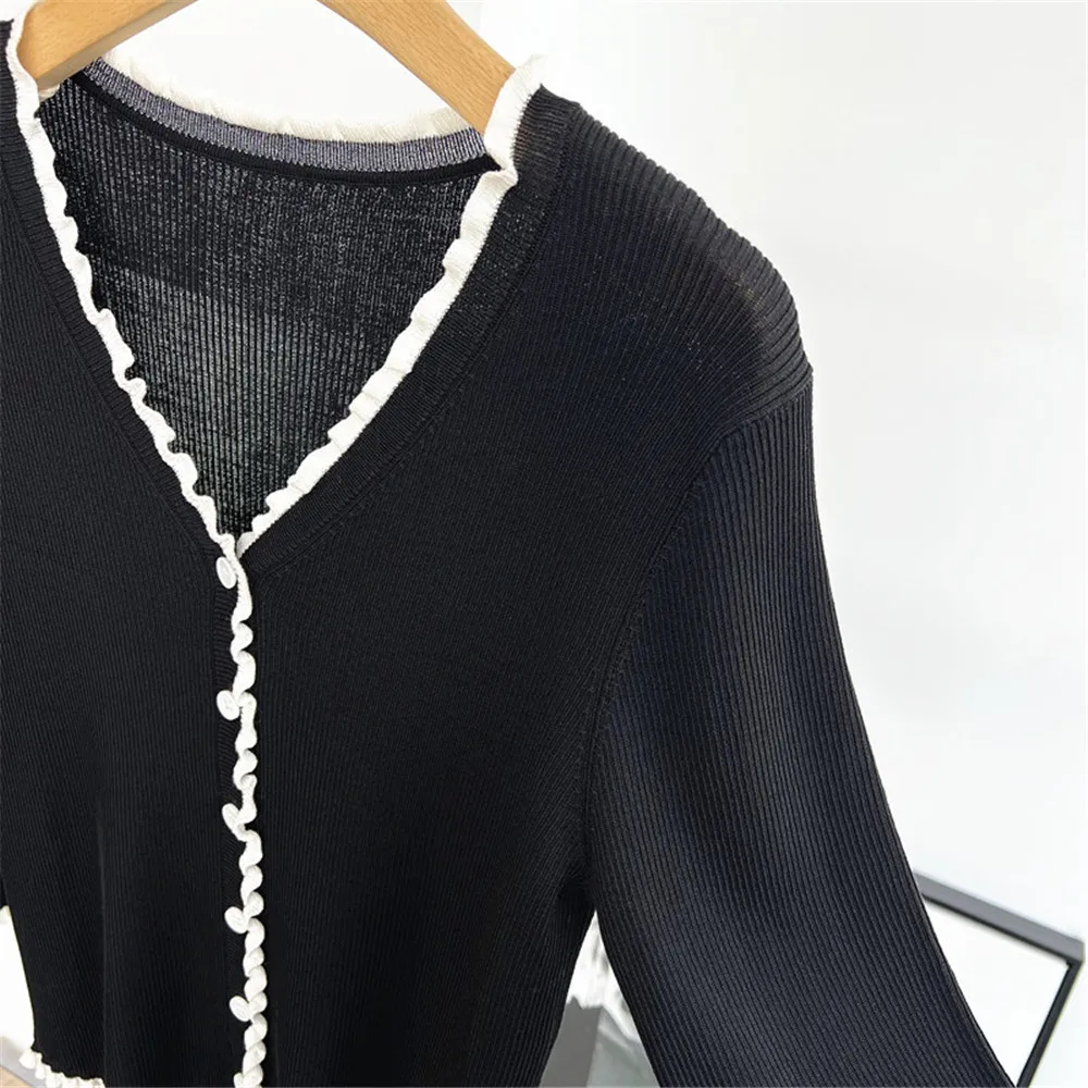 25 Autumn/Winter New Women's V-neck Cardigan Single Breasted Long Sleeved Knitted Sweater