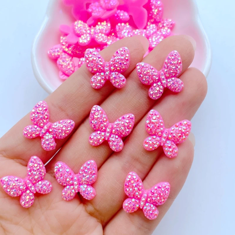 50Pcs New Cute Mini 14*15mm Shiny Butterfly Flat Back Resin Nail Enhancement Jewelry Craft Decoration Accessorie