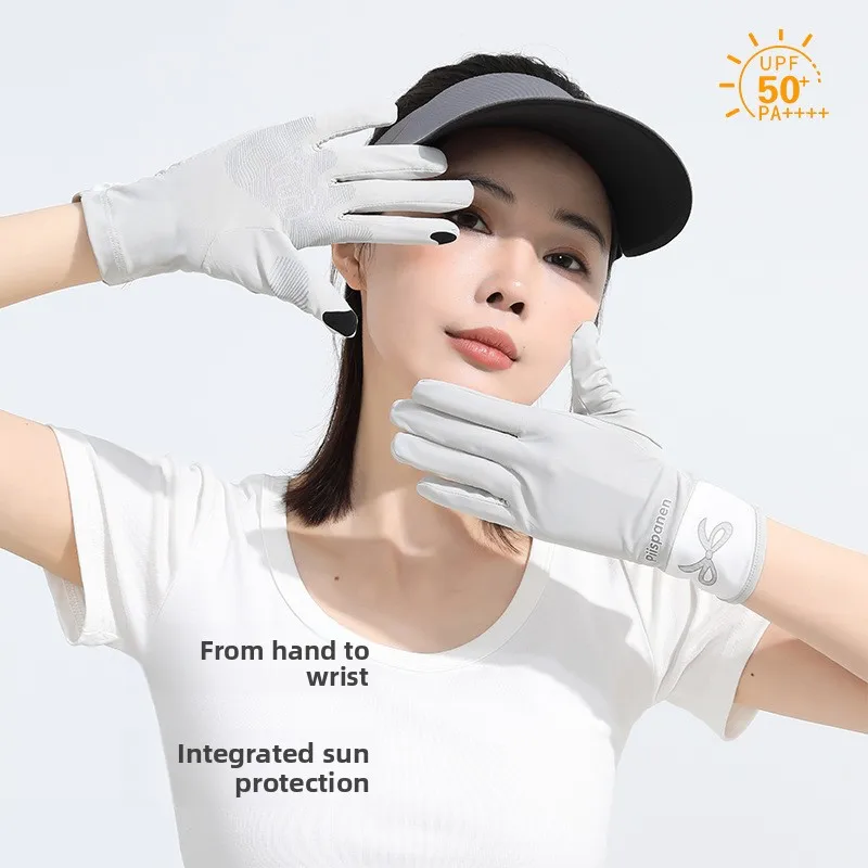 Ice Silk Sunscreen Gloves Women Summer Sunshade Thin Breathable Non Slip Anti UV Outdoor Driving Bicycle Riding Cycling Bike