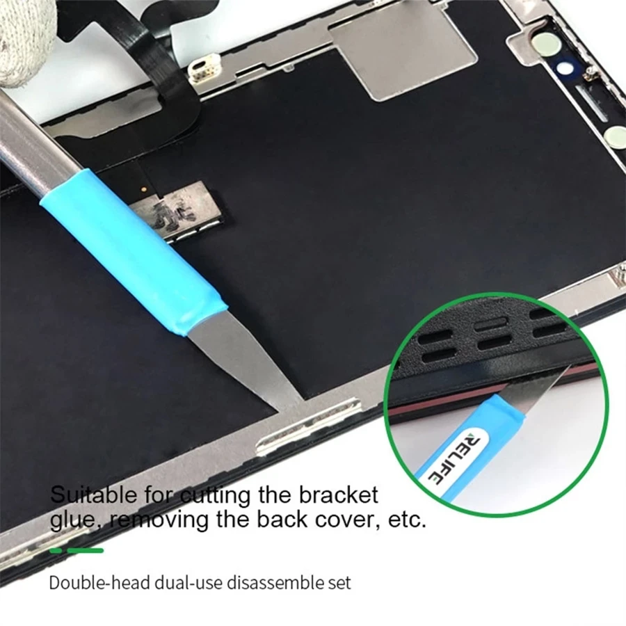 Relife RL-049A faca de curiosidade multifuncional de duas cabeças para iphone android remover a tampa traseira de vidro ferramentas de faca de raspagem de lata