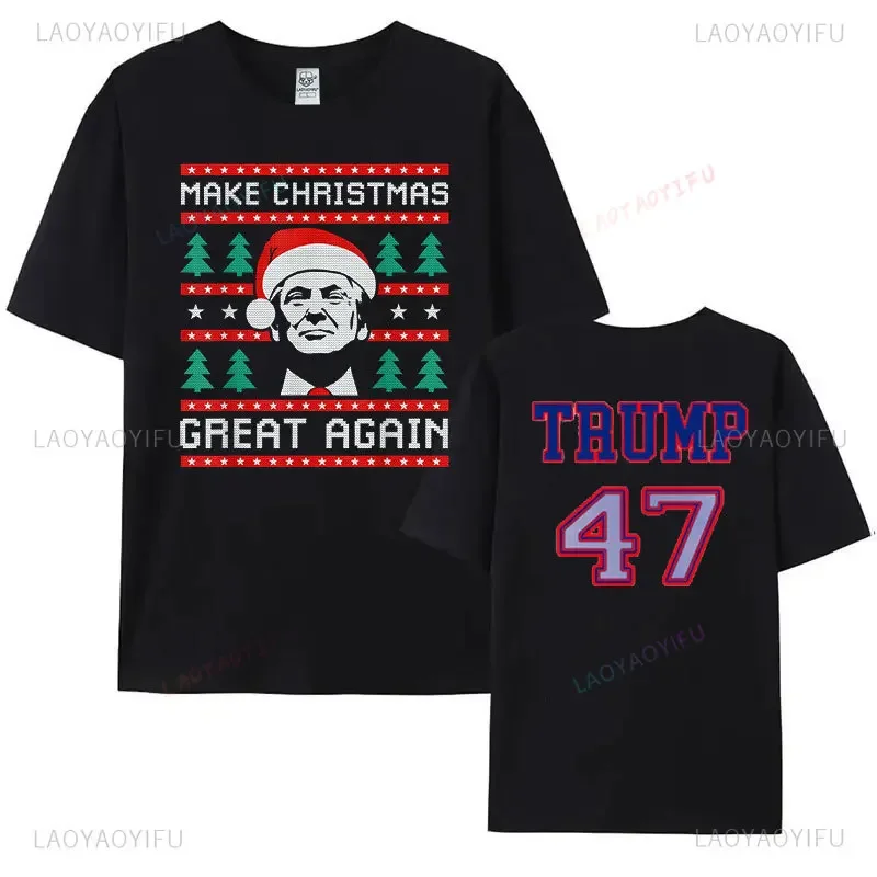 Make Christmas Great Again Graphic T Shirts Double-sided Printing Trump 47 Tee Daddys Home White House Unisex Cotton T-Shirt