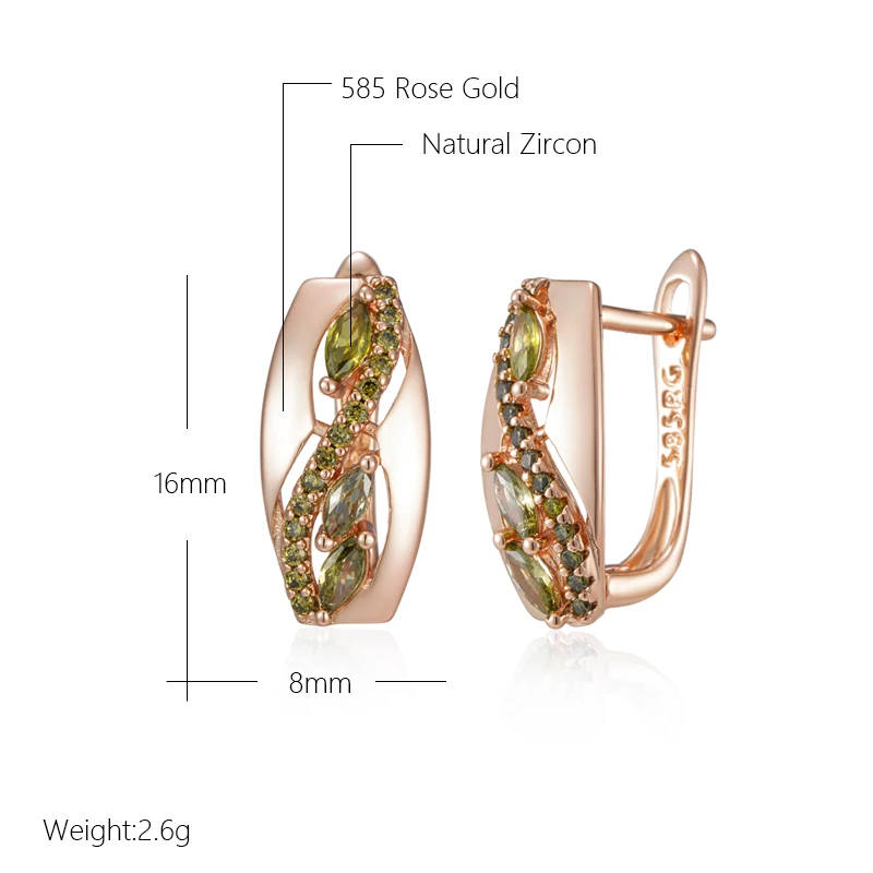 JULYDREAM Fashion Hollow Olive Green Zircon Clip Earrings Trendy Gold Color Vintage Jewelry for Women Party Elegant Accessories