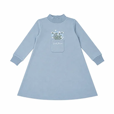 BARCALI Fall Blue French Terry Pocket Set 2pcs Children's Outfit Embroidery Design for Girl Boys And Baby Teenage Clothing Set