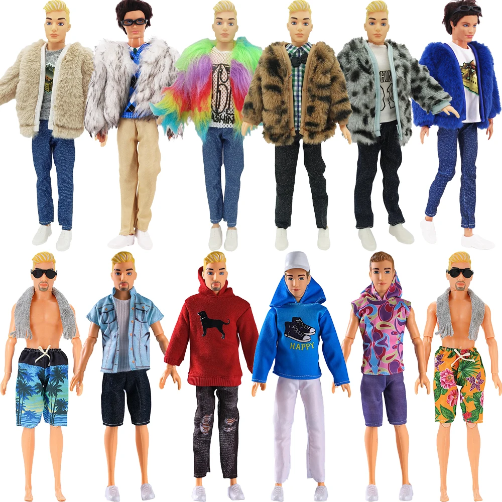 Doll Clothes Fur Coat Beach Pants Casual Clothes For barbies Ken Dolls Accessories Glasses 30cm Boy Prince's Clothing Sweater