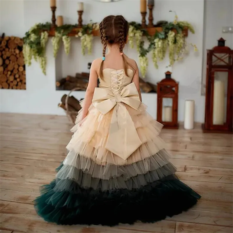 Cute Princess Puffy Flower Girl Dress Applqiues Tulle Photography Photo Shoot Toddler Kids Girls Pageant Party Dresses Custom