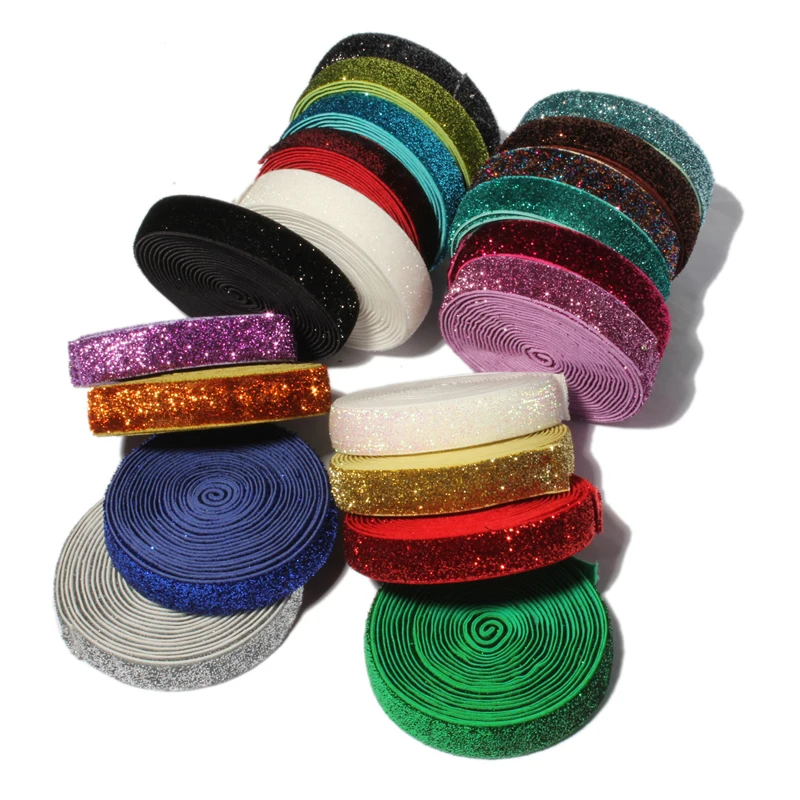 

200Yards 5/8" 20colors Shiny Rainbow Glitter Fold Over Ribbon FOE for DIY Apparel Sewing Elastic Band for Arts,Crafts & Sewing