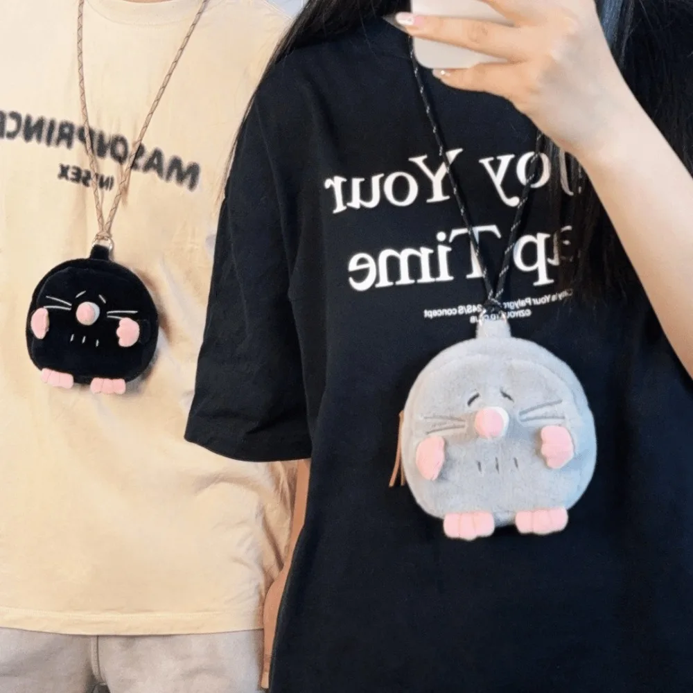

Cute Ins Hanging Neck Wallet with Zipper Card Holder Mole Coin Purse Multifunctional Bag Pendant Cartoon Key Bag Lady