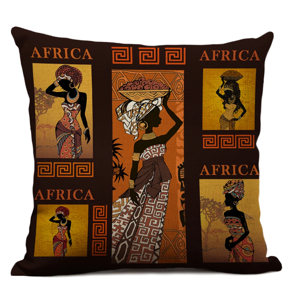 Africa Painting Art Impression Exotic Style Throw Pillow Case African Dancer Linen Cushion Cover for Sofa Home Decor 45X45CM