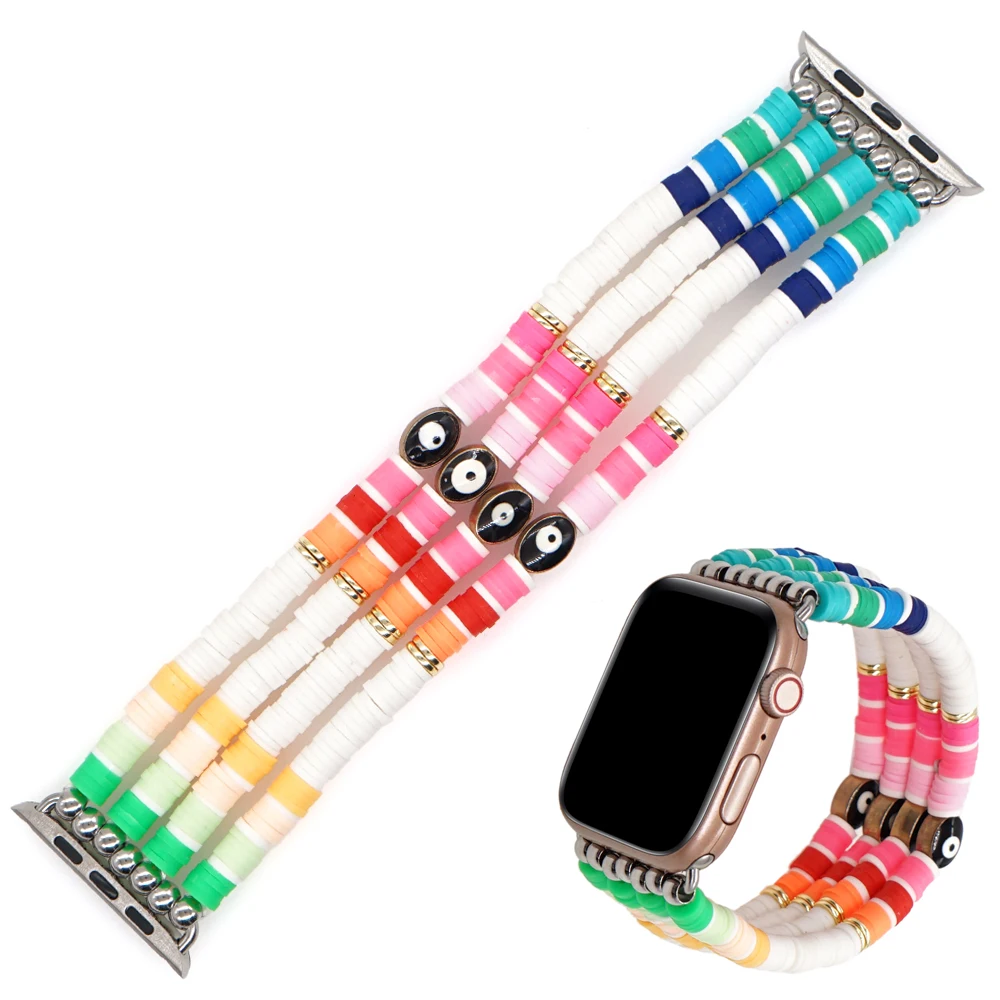 

Colorful Clay Watch Strap with Evil Eye Beads for Women Men Boy Girl Gift 1/2/3/4/5/6/7/se Watchbands Fashion Accessories