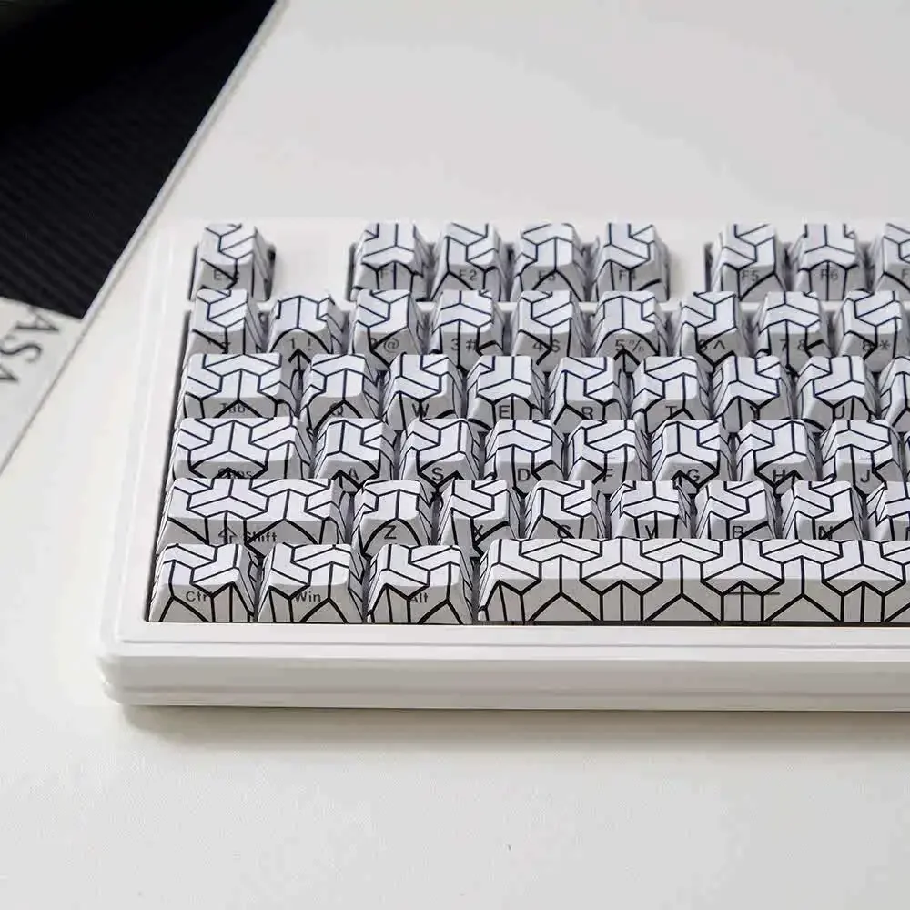 136 keys Cubic White Side Engraved KeyCap Set Translucency Five Sided Thermal Sublimation MX Switches for Mechanical Keyboard