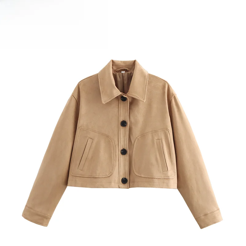 

Fall New ZR Women's Faionable Large ket Real Leather Velvet Jaet Versatile Ele Sle Ladies ort Outerwear