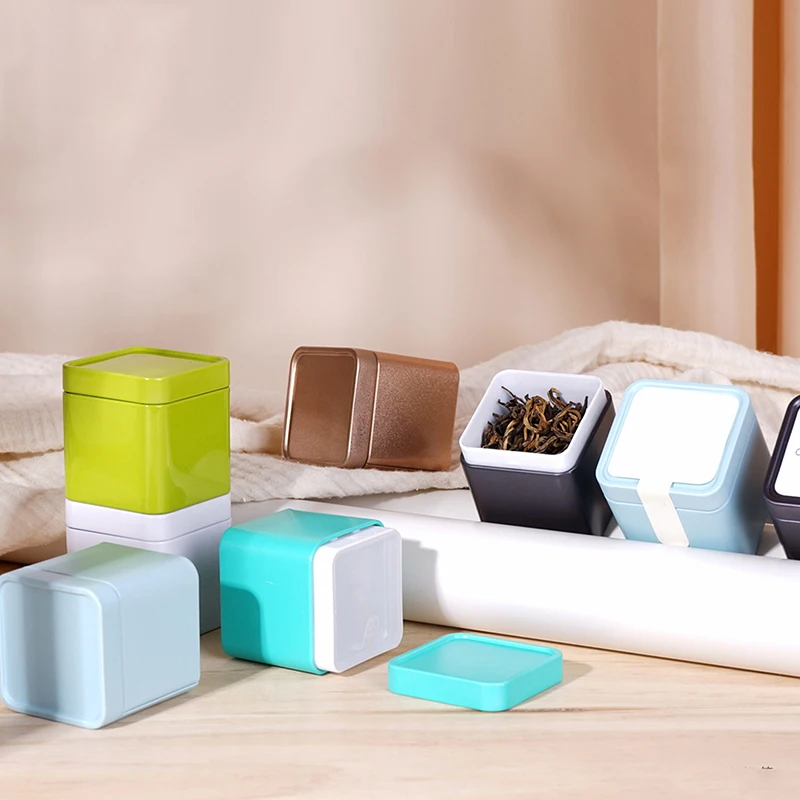 1 Pc Mini Tin Storage Box Sealed Tea Caddy Small Square Coffee Jar Tea Leaves Container Cans Small Tinplate Spices Storage Boxes