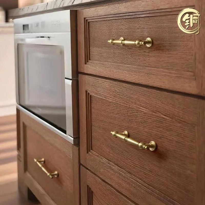 French Retro Brass Cabinet Door Handle American TV Cabinet Entrance Wardrobe Furniture Drawer Coffee Table Pull Knob Hardware