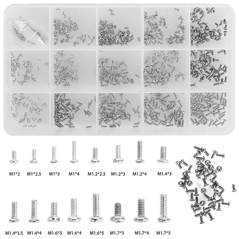 800 Pcs Mini Round Head Cross Self-Tapping Screws M1 M1.2 M1.4 M1.5 M1.7 Various Miniature Screws for DIY Electronics and Crafts