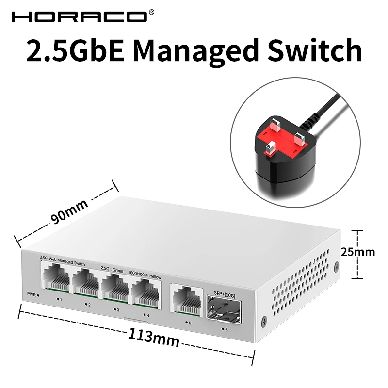 2.5GbE Managed Switch 5 Port 2500Mbps Network 10G SFP+ Slot Uplink Web Managed Link Aggregation Hub Internet Splitter image 3