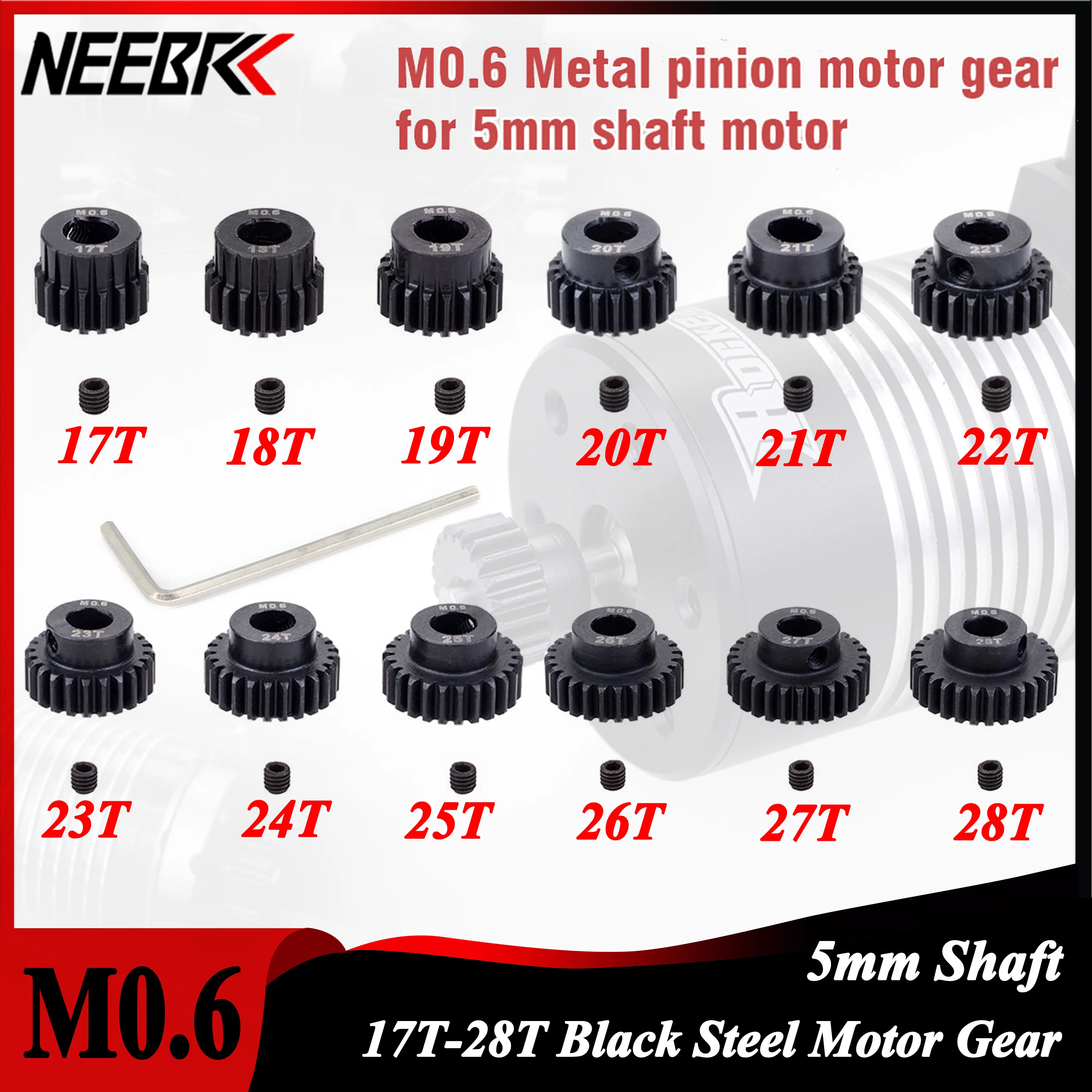 M0.6 17T 18T 19T 20T 21T 22T 23T 24T 25T 26T 27T 28T  5mm Shaft Metal Pinion Steel Motor Gear for 1/10 RC Car Model Toy Parts