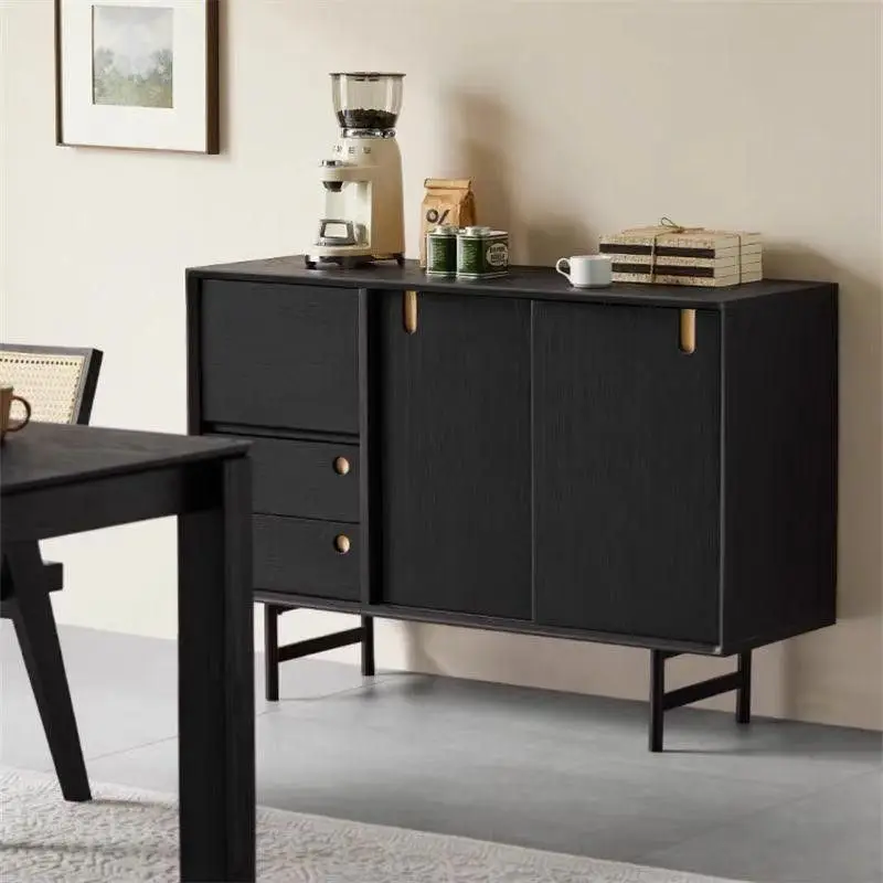 

Solid wood dining side cabinet, antique black entrance storage locker, simple living room tea cabinet