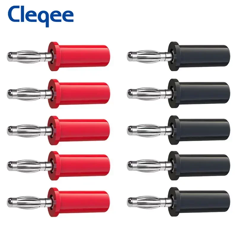 Cleqee 10pcs P3001P 4mm Copper Banana Plug Stackable Jack Welded Type for Speaker Test Probes Connectors