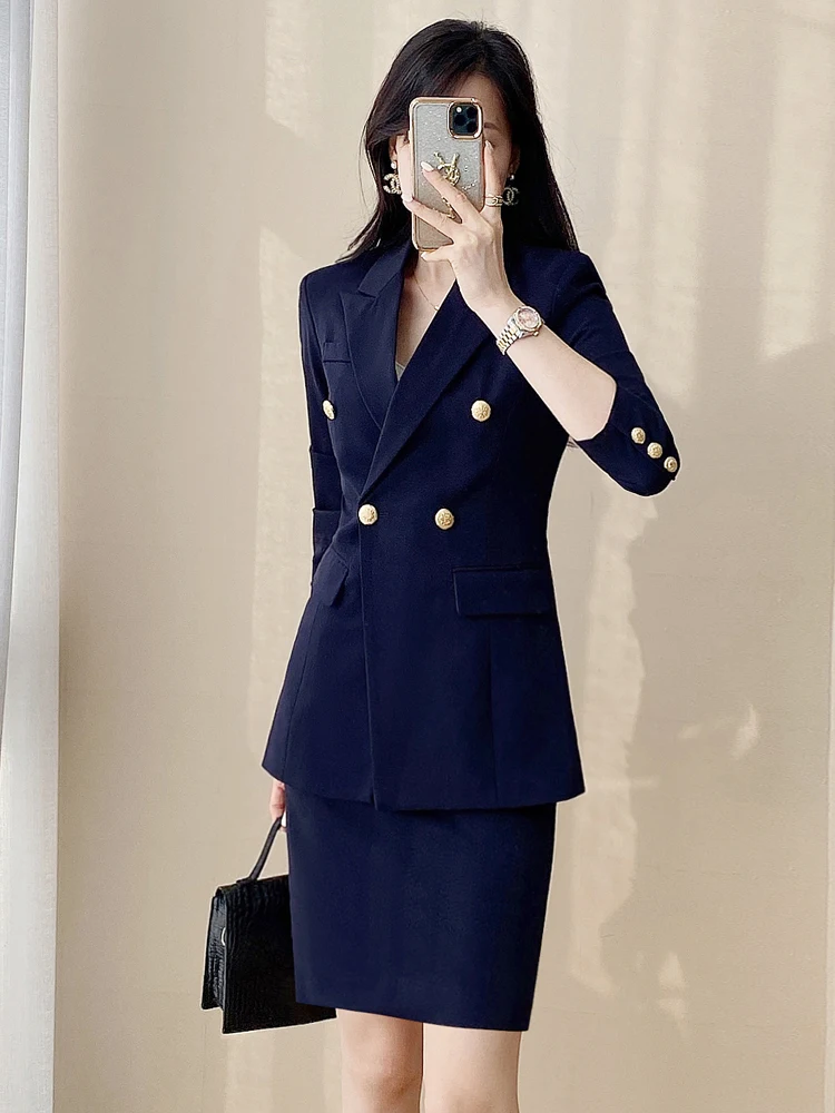 Elegant Professional Suit Set for Women University Students Interview Formal High-End Lady Style Career Polyester Blend