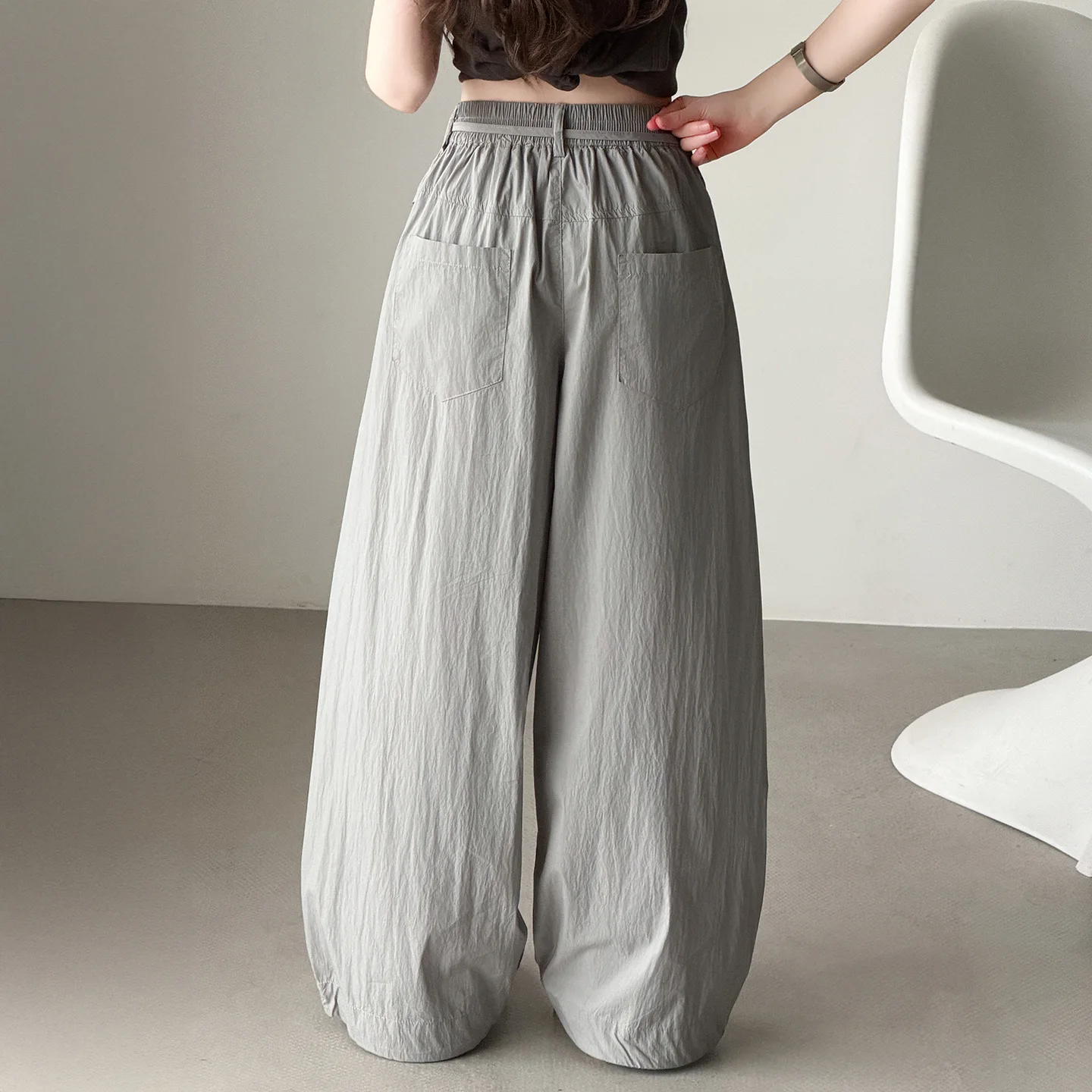Summer Girls Casual Pants 2026 New Casual Girls Korean Medium Large Light Cover Wide Leg Curved Pants Trendy