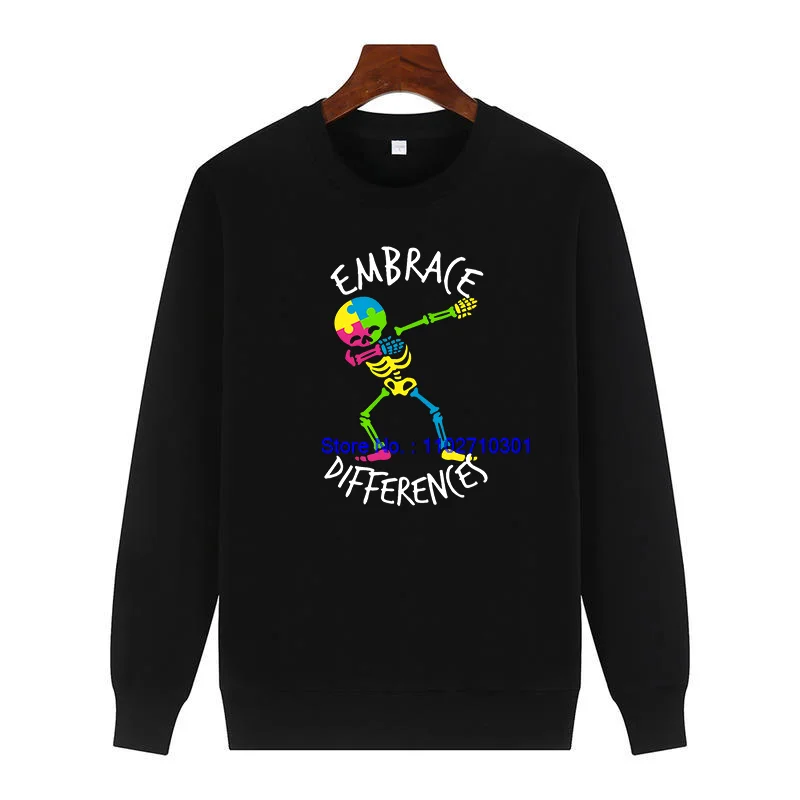 Embrace Differences Funny Graphic Sweatshirt Crew Neck Fleece Pullover Printed Sweater for All Ages Male Comfortable Clothing