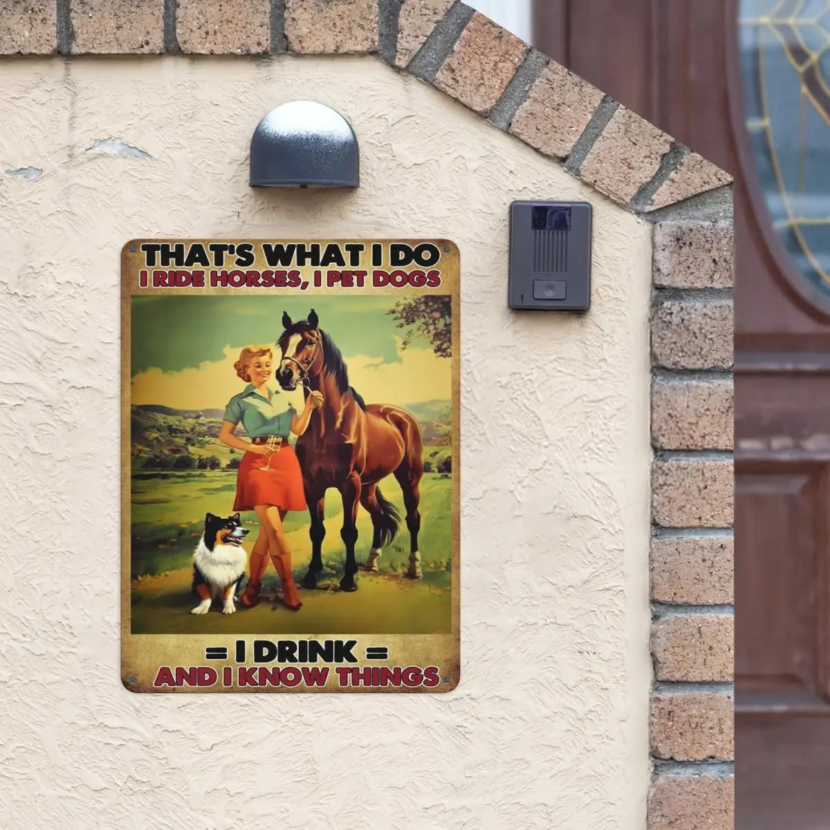 That's What I Do I Ride Horses, I Pet Dogs I Drink and I Know Things Tin Sign - 8x12 Inch - Retro Tin Sign Metal Wall Decor