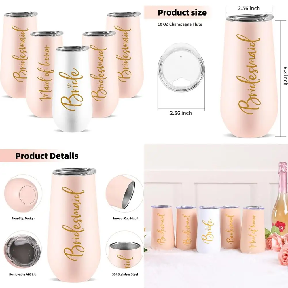 

Набор из 5 стаканов из нержавеющей стали для предложения подружке невесте, свадьбы, вечеринки в честь будущей невесты и девичника, 10 унций.