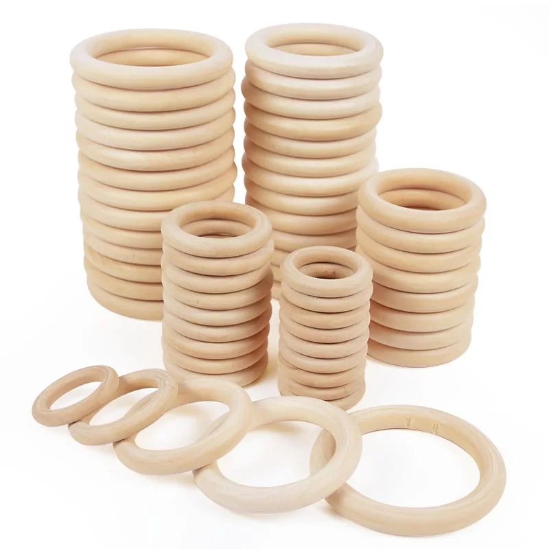 Natural Wooden Rings Beads Unfinished Wood Hoops Baby Teether Circle Macrame DIY Crafts Gift Jewelry Making Ornament Accessories