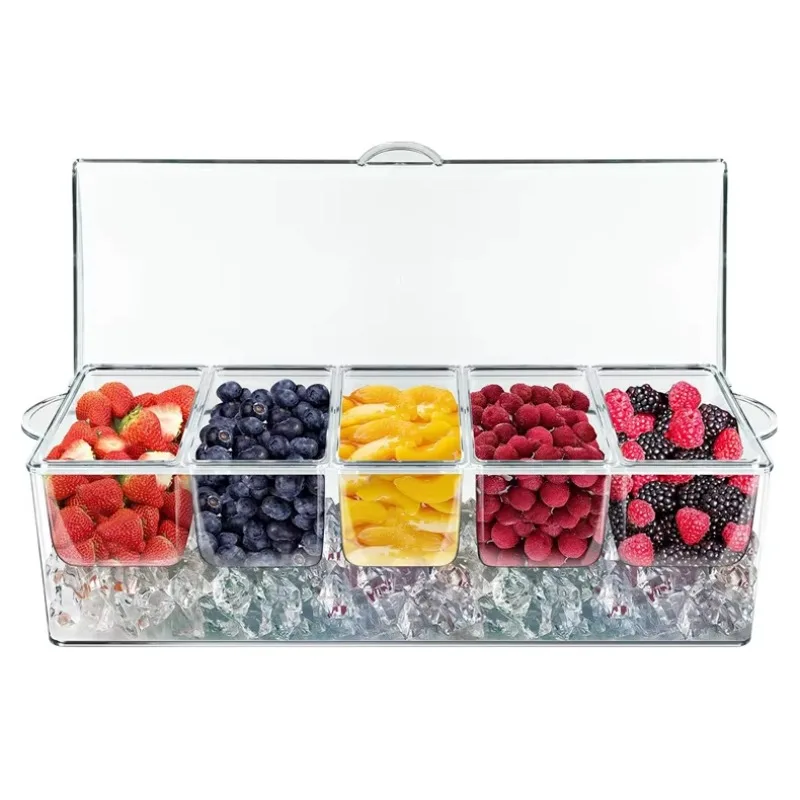 

Transparent Frozen Condiment Server Transparent Frozen Condiment Bar Frozen Condiment Tray with Lid and 5 Removable Compartments