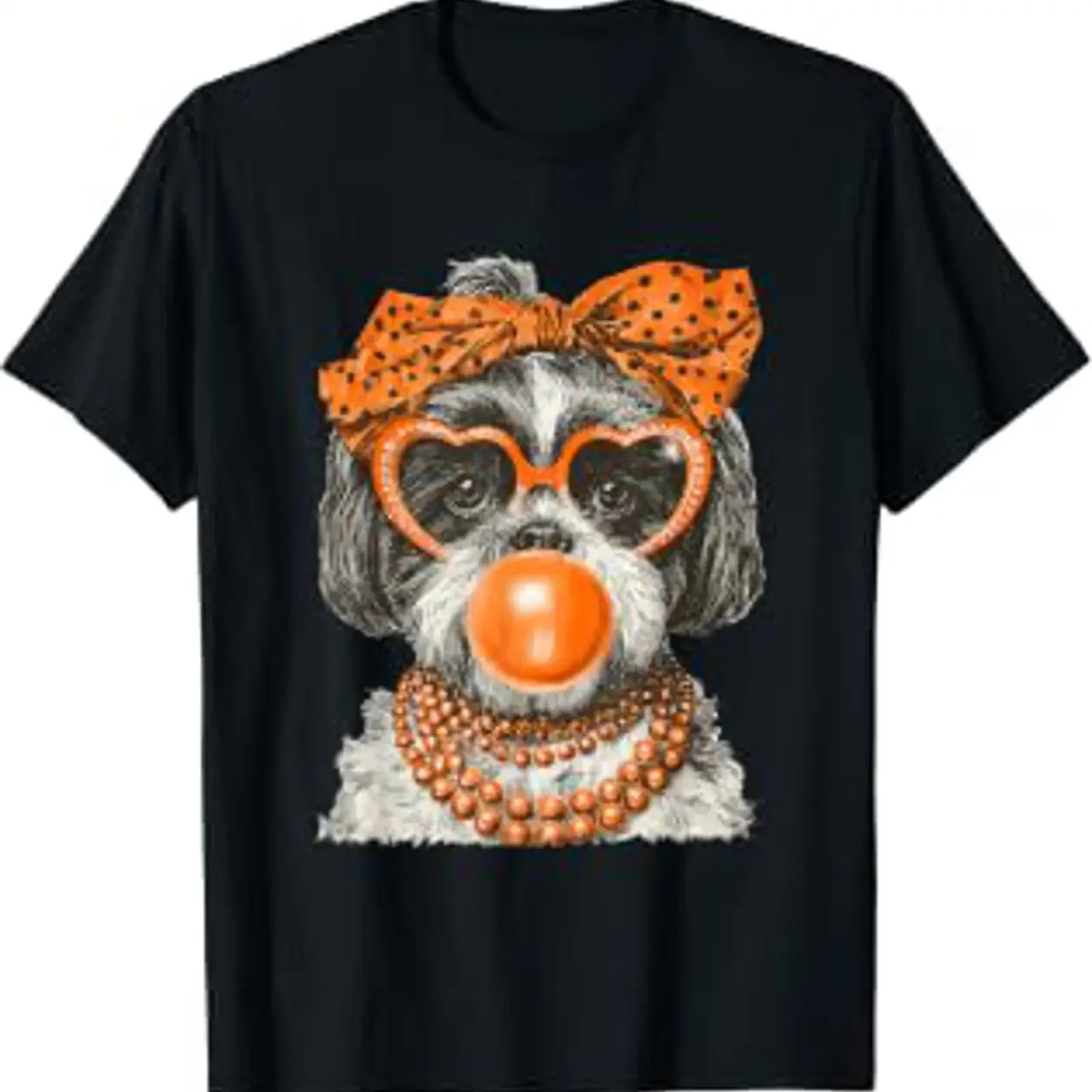Camiseta de Halloween con diseño de Shih Tzu con gafas de sol, estilo Coquette Bubblegum, vintage, lavada, transpirable, unisex, casual y elegante.