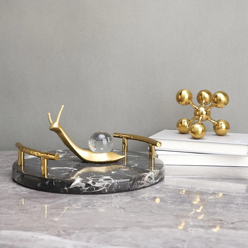 

Marble Storage Tray Jewelry Earrings Decorative Trays Dresser Table Desktop Organizer Cosmetics Container Golden Handle Tray