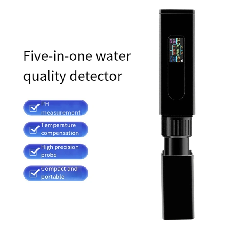 Digital 5-In-1 Water Meter PH, TDS, EC, Salinity%, And Temp,Pen-Type Tester For Hydroponics, Pool, Aquariums