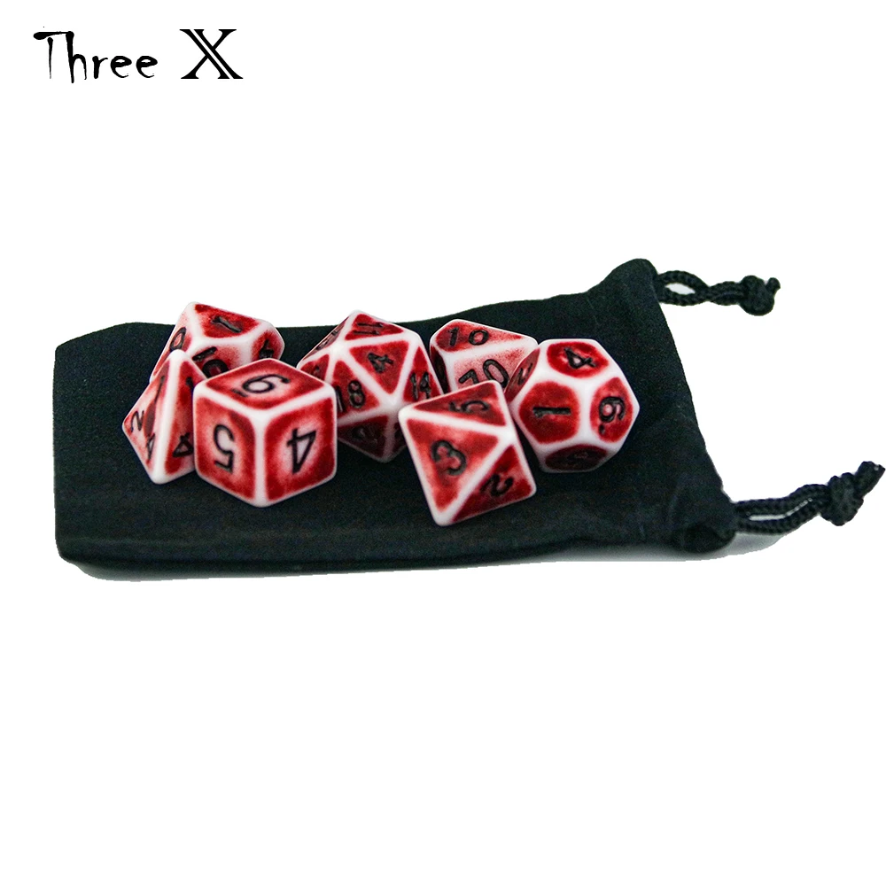 Retro Effect Dice Set 7Pcs/Set +  Bag Polyhedral TRPG DNDGame Rpg Games for Opaque D4-D20 Multi Sides Board Game