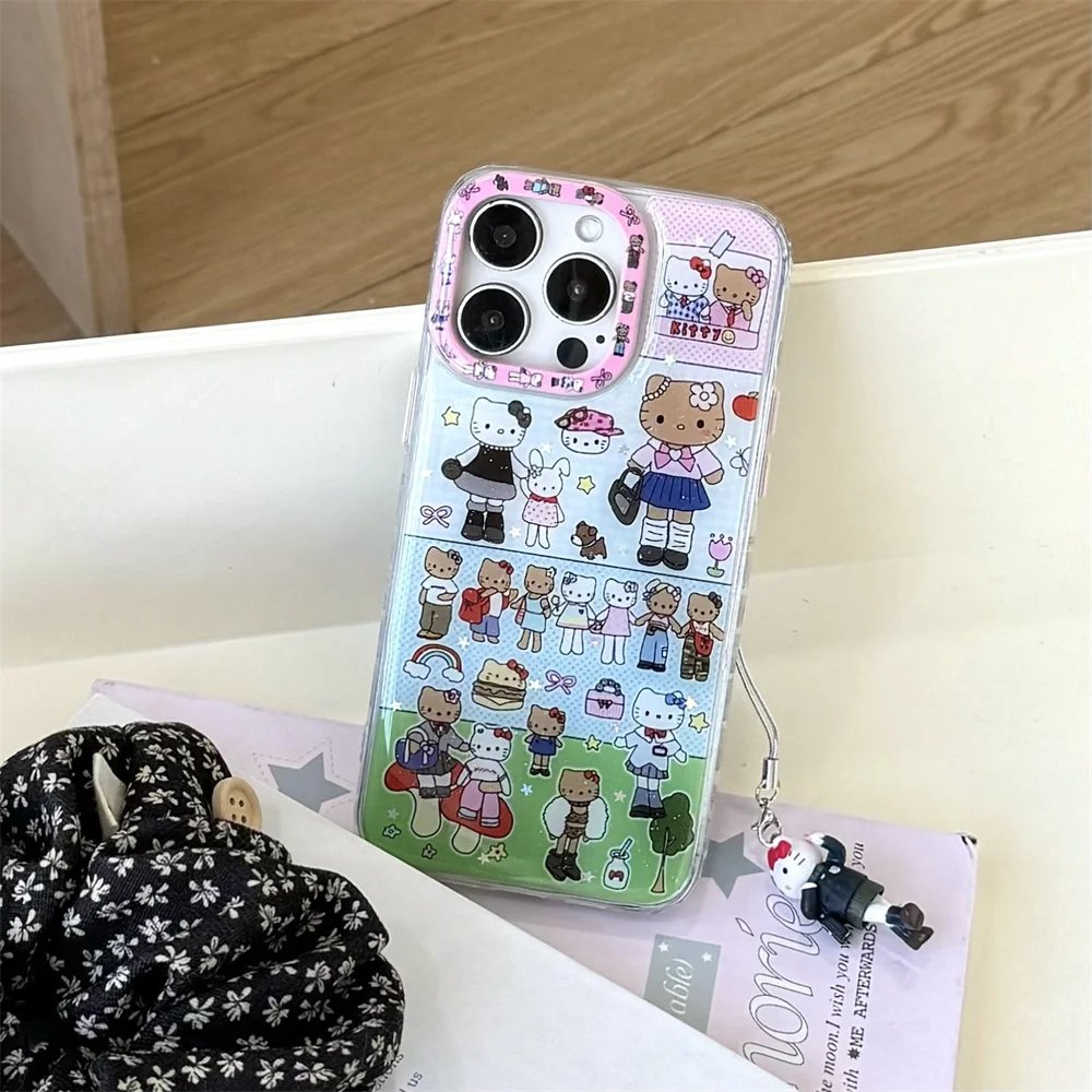 

Funny hello kitty cute phone case for iPhone 14 15 13 16 Pro Max cover with charm cartoon silicone shockproof protective cover