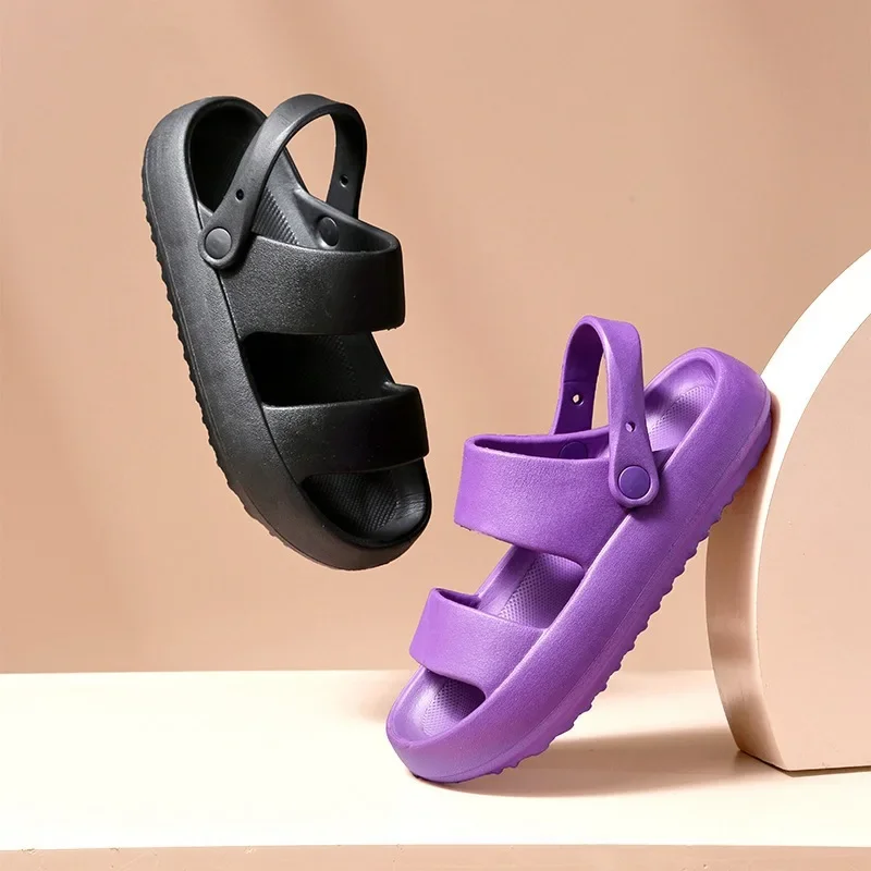 

Summer Thick Platform Slippers Double Row Couple Flat Sandals Outside EVA Men Soft Beach Thick Sole Non-slip Indoor Shoes