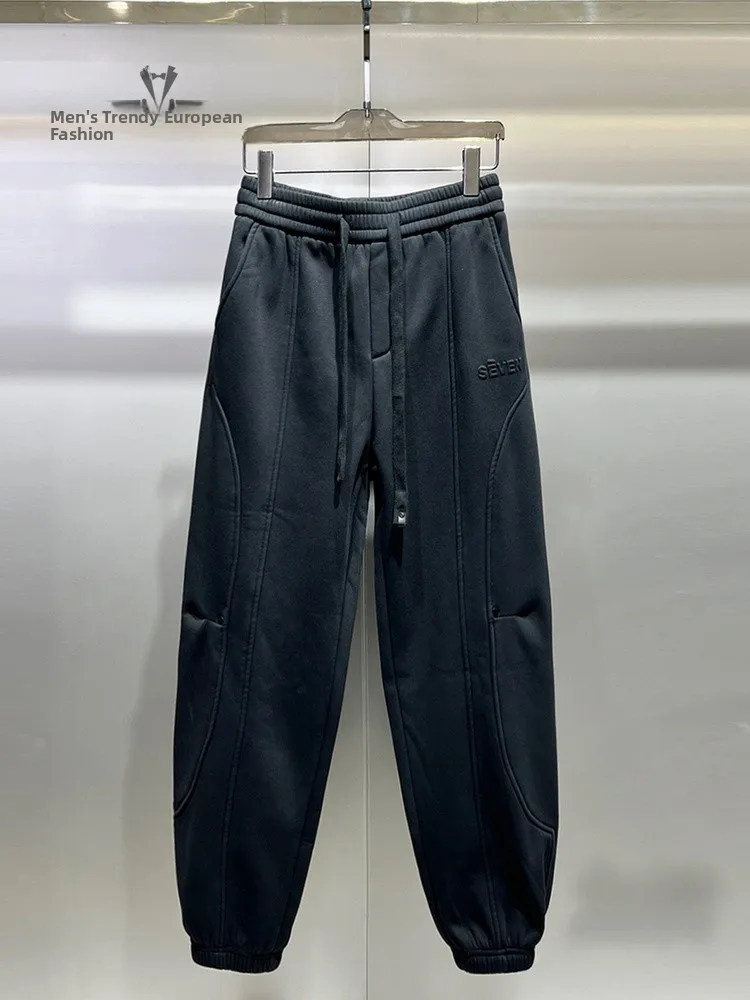 

Men's Winter Faion Thiened Fce Lined Sports Casual Pants Comfortable All-Match Slim Fit Sweatpants Elastic Waist