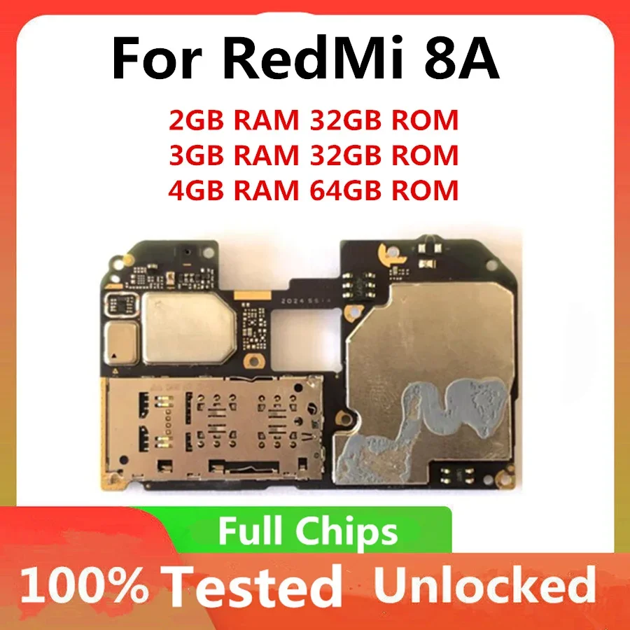 For Xiaomi RedMi 8A 2GB 3GB 4GB RAM 32GB 64GB Motherboard Original Unlocked Logicboard Full Chips Full Tested