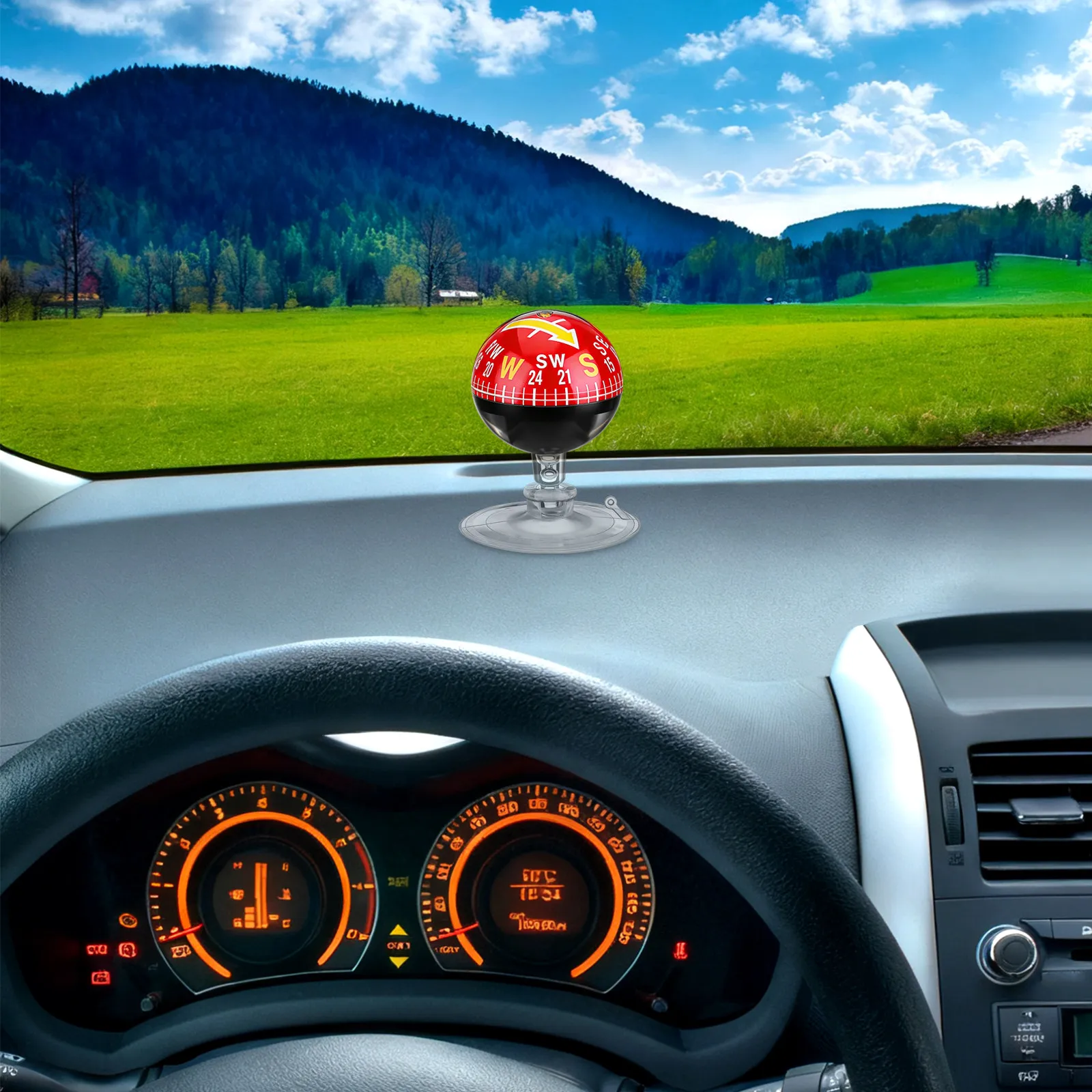 High Precision Portable Car Compass with Strong 38Mm Plastic Suction Cup for Dashboard Windshield Mount Boat Hiking Travel Use