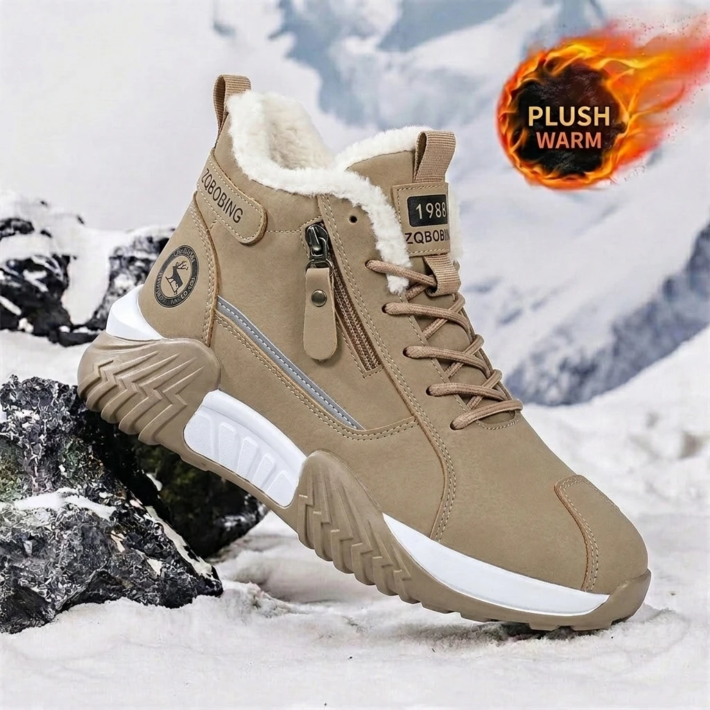 2026 Neue Winter-Fleecegefütterte Herrenschuhe, Warme und Stilvolle Mittelhohe Herrenstiefel, Bequeme Verdickte Baumwollschuhe, Trendige Outdoor-Schneestiefel – Detail 1