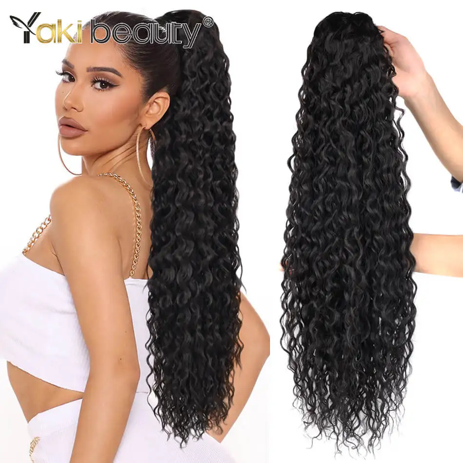Long Kinky Curly Ponytail Synthetic Drawstring Ponytail 24/30/32Inch Chip-In Hair Extension Organic Clip-in Overhead Ponytail