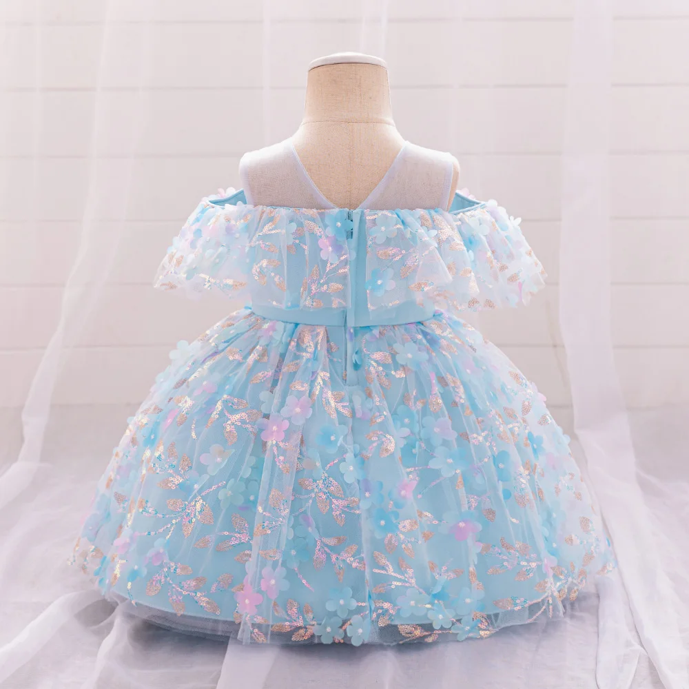 Sequin Flower Shining Princess Gown For Baby Toddler Girls Birthday Carnival Party Dress Girl Fancy Blue Tulle Christmas Costume