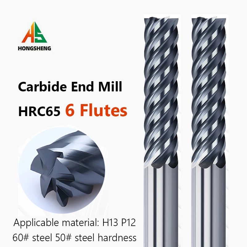 HRC65 6 Flutes Carbide End Mill Metal Steel CNC Finishing Machining Router Bit 6 8 10 12 16 20mm 6 Teeth Tungsten Milling Cutter