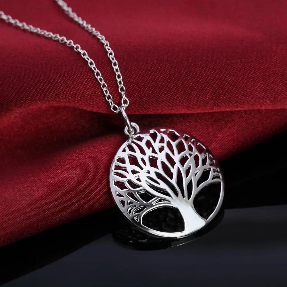 Lihong 925 Sterling Silver Exquisite Tree of Life Pendant Necklace Women's Fashion Wedding Engagement Jewelry Gift