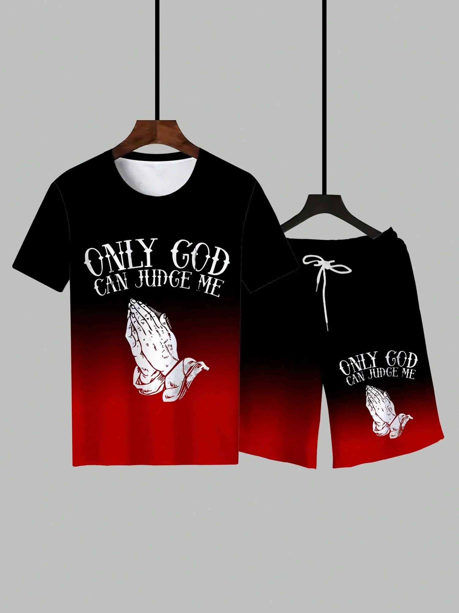 

Ombre Prayer Print T-Shirt And Shorts Set Men Casual Sports Co-Ord